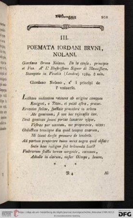 III. Poemata iordani bruni, nolani