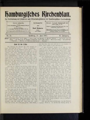 Nr. 26. Hamburg, 27. Juni 1915. 12. Jahrgang.