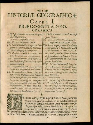 [Pars I.] Historiae Geographicae