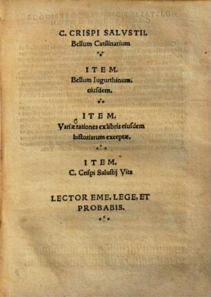 C. Crispi Salvstii. Bellum Catilinarium