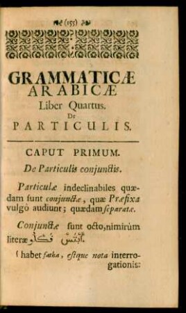 Grammaticae Arabicae Liber Quartus. De Particulis.