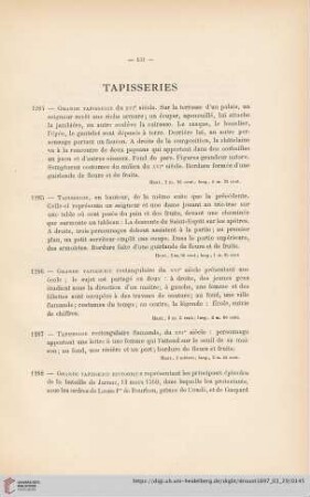 Tapisseries (Nr. 1284 - 1298)
