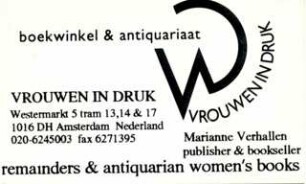 Visitenkarte des Amsterdamer Frauenbuchladens "Vrouwen in druk" in Amsterdam