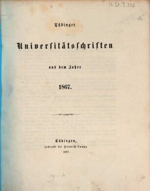 Tübinger Universitätsschriften. 1867