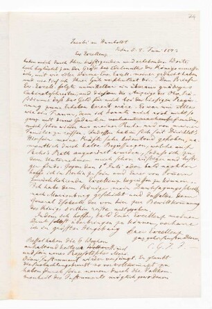Abschrift von unbekannter Hand eines Briefes von Jacobi an Humboldt