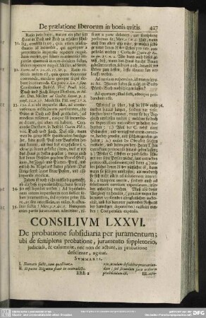 Consilium LXXVI. De probatione subsidiaria per juramentum; [...]