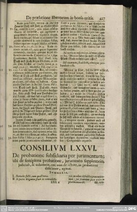 Consilium LXXVI. De probatione subsidiaria per juramentum; [...]