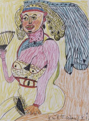 Ohne Titel (Sitzende mit Kopfputz) : Ohne Titel (Sitzende mit Kopfputz). Mischtechnik. Ausstellung: Kurt Wanski. Arbeiten auf Papier, 10.01.-02.03.2003