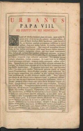 Urbanus Papa VIII. Ad Perpetuam Rei Memoriam.