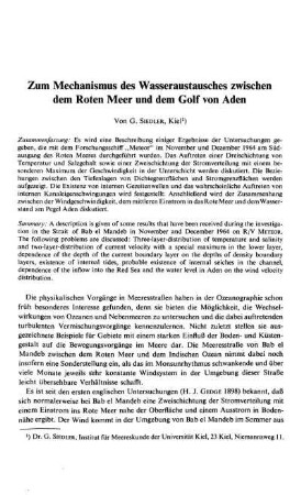 Zum Mechanismus des Wasseraustausches zwischen dem Roten Meer und dem Golf von Aden