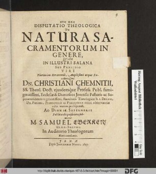 Disputatio Theologica De Natura Sacramentorum In Genere