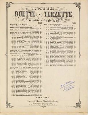 Die Opernschwärmer : komisches Terzett ; für 2 Tenöre und Bass mit Begleitung des Pianoforte ; unter Benutzung beliebter Melodien ; op. 12