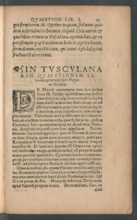 In Tusculanarum Quaestionum Librum primum Iani Pagnini Scholia.