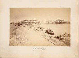 Venlo-Hamburger Eisenbahn. Weserbrücke, Dreye: Errichtung der Brückenkonstruktion