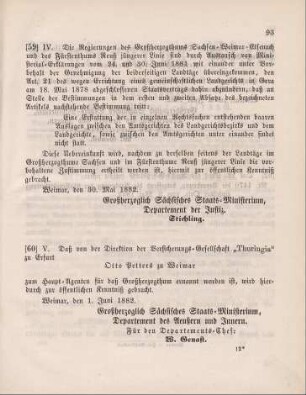 59. Ministerial-Bekanntmachung, eine Abänderung des Art. 21 des wegen Errichtung eines gemeinschaftlichen Landgerichts in Gera am 18. Mai 1878 abgeschlossenen Vertrages betreffend