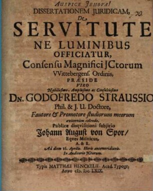 Diss. iur. de servitute, ne luminibus officiatur