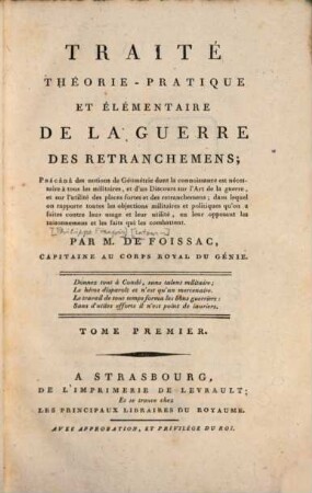 Traité théorie-pratique et élementaire de la guerre des retranchemens ..., 1