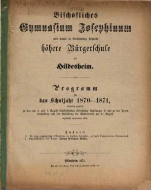 Programm : für das Schuljahr Ostern ... 1870/71