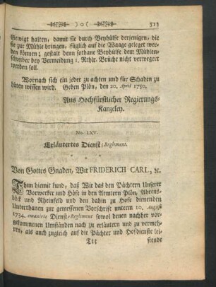 No. LXV. Erläutertes Dienst-Reglement