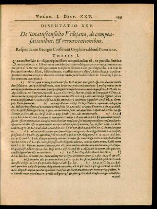 Disputatio XXV. De Senatusconsulto Velleiano, de compensationibus, et reconventionibus.