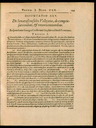 Disputatio XXV. De Senatusconsulto Velleiano, de compensationibus, et reconventionibus.