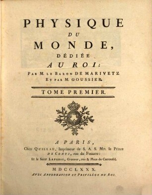 Physique Du Monde, Dédiée Au Roi, 1