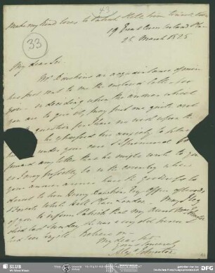 Eigenh. Brief von Alexander Johnston an August Wilhelm von Schlegel, London, 25.03.1825