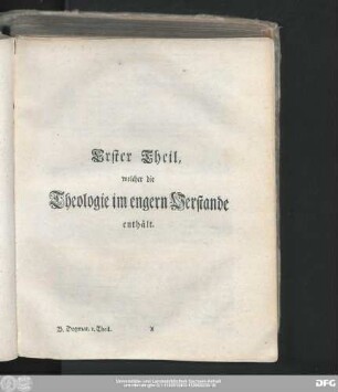 Erster Theil, welche die Theologie im engern Verstande enthält.