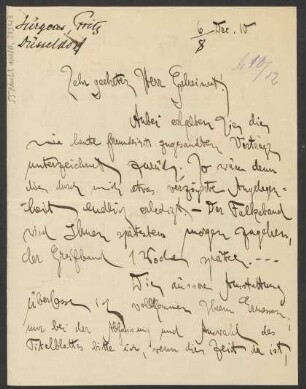 Brief an Ludwig Strecker  an B. Schott's Söhne : 06.12.1910