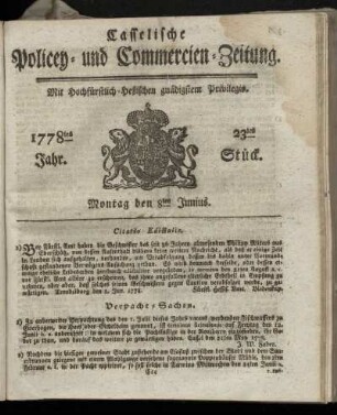 23tes Stueck, Montag den 8ten Junius. 1778