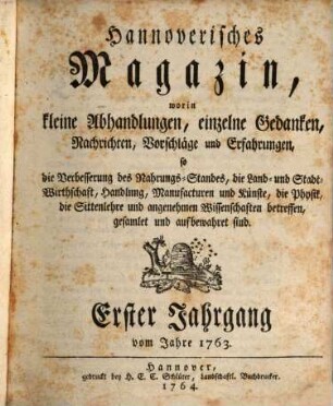Hannoverisches Magazin, 1. 1763
