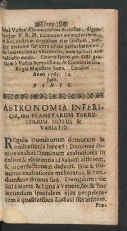 Astronomia Inferior, seu Planetarum Terrestrium Motus & Variatio.