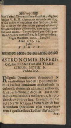 Astronomia Inferior, seu Planetarum Terrestrium Motus & Variatio.