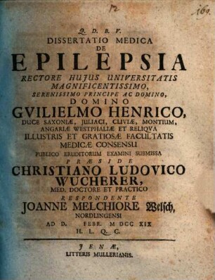 Dissertatio Medica De Epilepsia