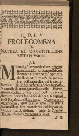 Prologomena De Natura Et Constitutione Metaphysicae