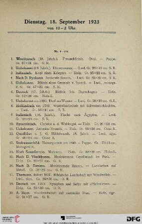 Dienstag, 18. September 1923 von 10 – 2 Uhr (Nr. 1-171)