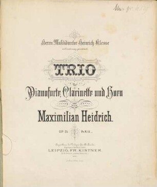 Trio für Pianoforte, Clarinette und Horn : op. 25