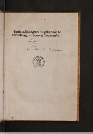 Epistola apologetica ad doctores Lovanienses