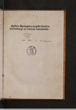 Epistola apologetica ad doctores Lovanienses