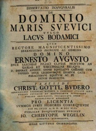 Diss. inaug. de dominio maris Suevici, vulgo lacus Bodamici
