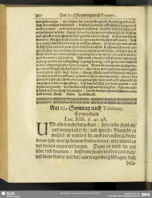 Am 10. Sonntag nach Trinitatis. Evangelium Luc. XIX. v. 41-48.
