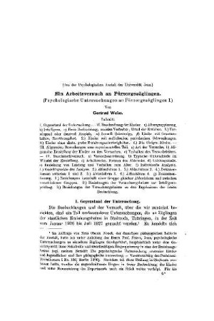 Ein Arbeitsversuch an Fürsorgezöglingen : (psychologische Untersuchungen an Fürsorgezöglingen I)
