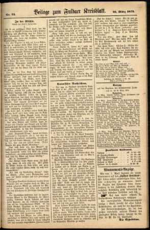 Zweite Ausgabe vom Samstag, den 22. März 1879.