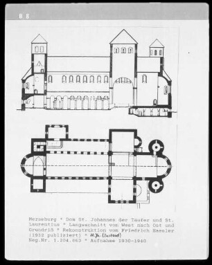 Grundriss und Längsschnitt des Domes zu Merseburg im Zustand des 11. Jahrhuderts