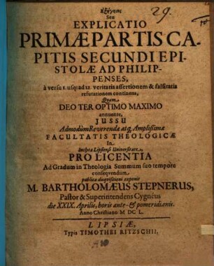 Exēgēsis, seu explicatio primae partis capitis secundi epistolae ad Philippenses, av. 1 - 12