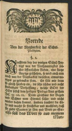 Vorrede Von der Nutzbarkeit der Schul-Predigten.