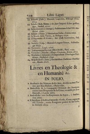 Livres en Theologie & en Humanité &c. In Folio – Livres en Theologie In Quarto & Octavo