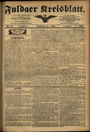 Zweite Ausgabe vom Donnerstag, den 01. April 1909.
