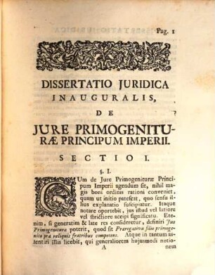 Diss. iur. inaug. de iure primogeniturae principum Imperii