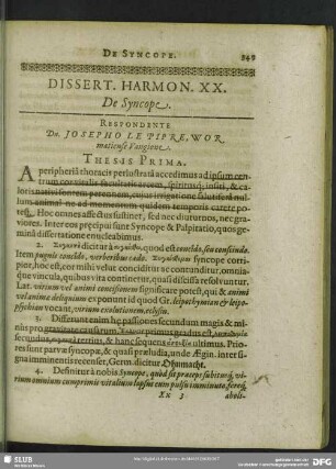 Dissert. Harmon. XX. De Syncope